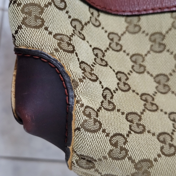 Damaged Gucci Marrakech XL Tote Bag GG Monogram Brown Brick Red Water Da - Picture 7 of 11